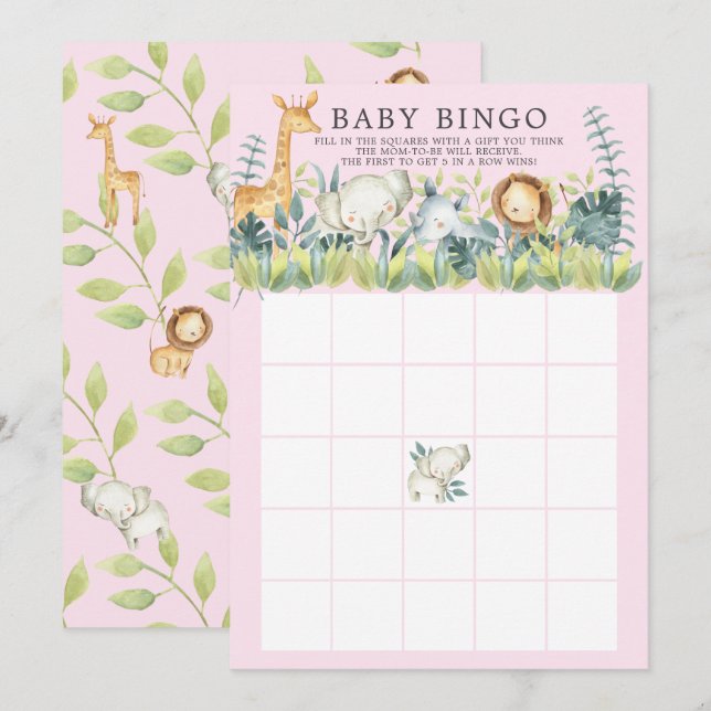 Jungle Animals BINGO Babyduschenspiel Einladung (Vorne/Hinten)