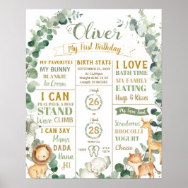 Jungle Animals Birthday Milestone Birth Stats Poster