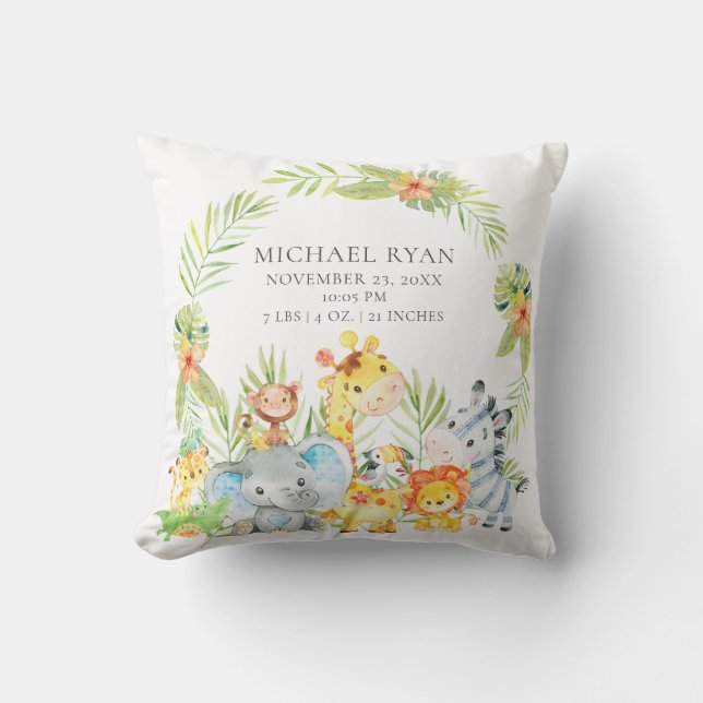 Jungle Animals Boys Baby Bird Stats Coussin (Recto)