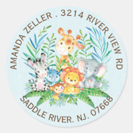Jungle Animals Boys Baby Dusche Adressenaufkleber Runder Aufkleber