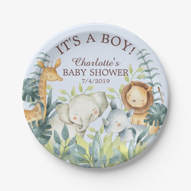 Jungle Animals Boys Baby Shower 7" Plättchen Pappteller (Vorderseite)