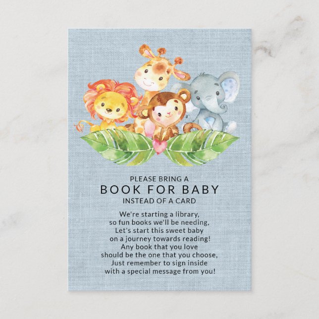 Jungle Animals Boys Baby Shower Book for Baby Begleitkarte (Vorderseite)