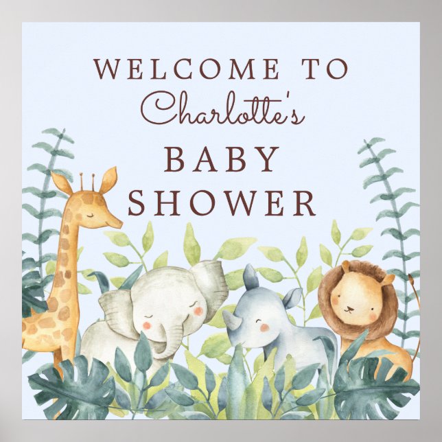 Jungle Animals Boys Babydusche Willkommen Poster (Vorne)