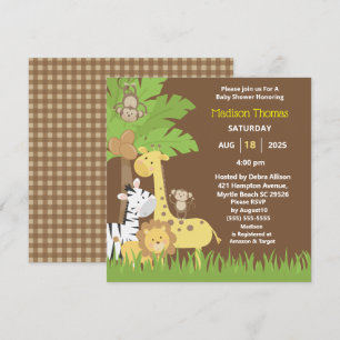 Jungle Animals Brown Safari Boy Baby Dusche I Einladung
