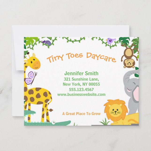 Jungle Animals Child Daycare Business Ankündigung (Vorderseite)