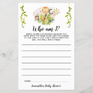 Jungle Animals, die ich bin Baby Showgame Card Flyer