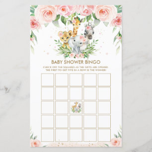 Jungle Animals Floral Baby Dusche Bingo Spiel