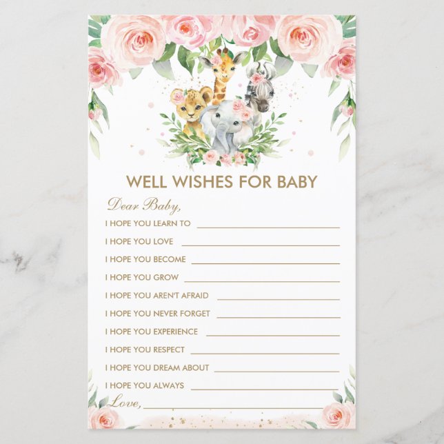 Jungle Animals Floral Well will Baby Card (Vorderseite)