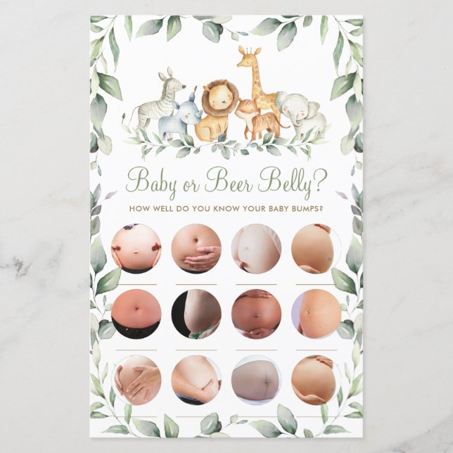 Jungle Animals Fun Shower Baby oder Bierbauch Game (Vorderseite)