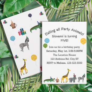 Jungle Animals Geburtstagsparty, Kindergeburtstag Einladung