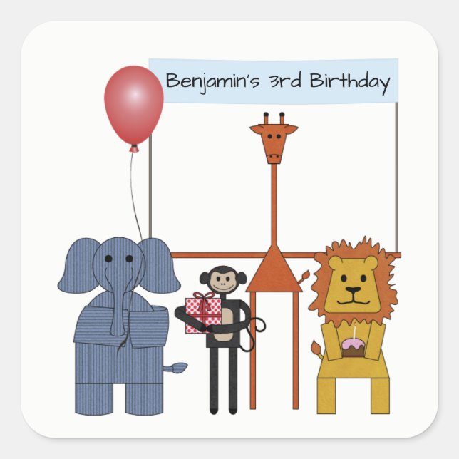 Jungle Animals Geburtstagsparty Square Sticker (Vorderseite)