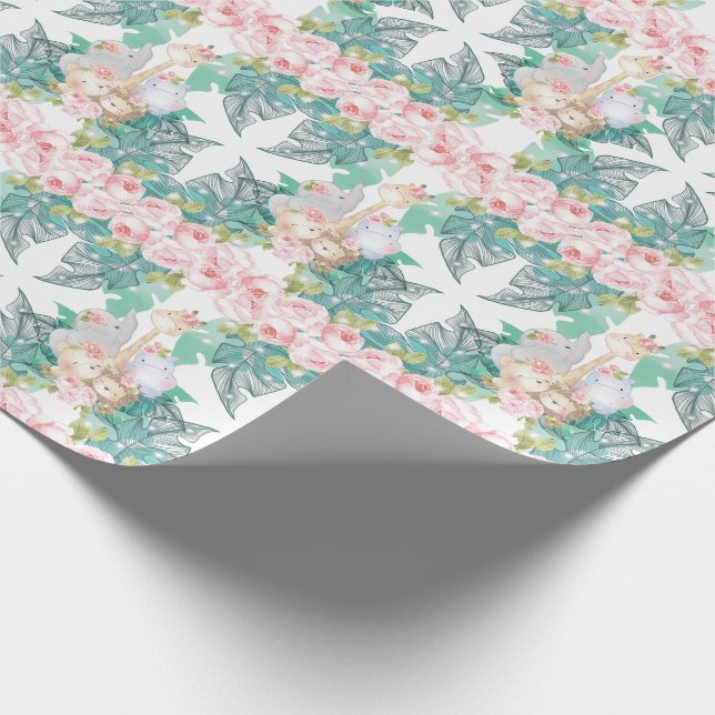 Jungle Animals Girl Birthday Safari Geschenkpapier (Ecke)