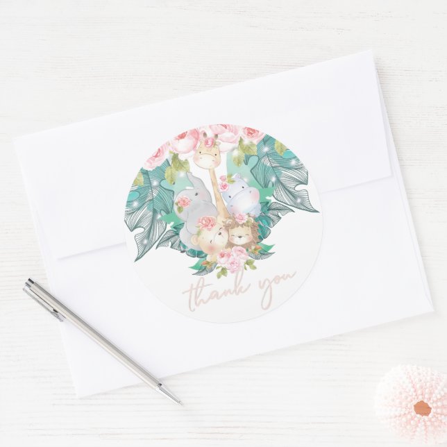 Jungle Animals Girl Birthday Vielen Dank Runder Aufkleber (Umschlag)
