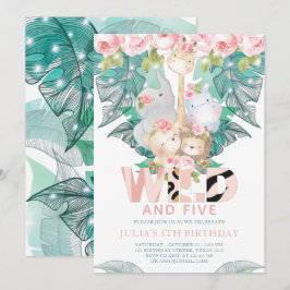 Jungle Animals Girl Geburtstag Niedlich Einladung