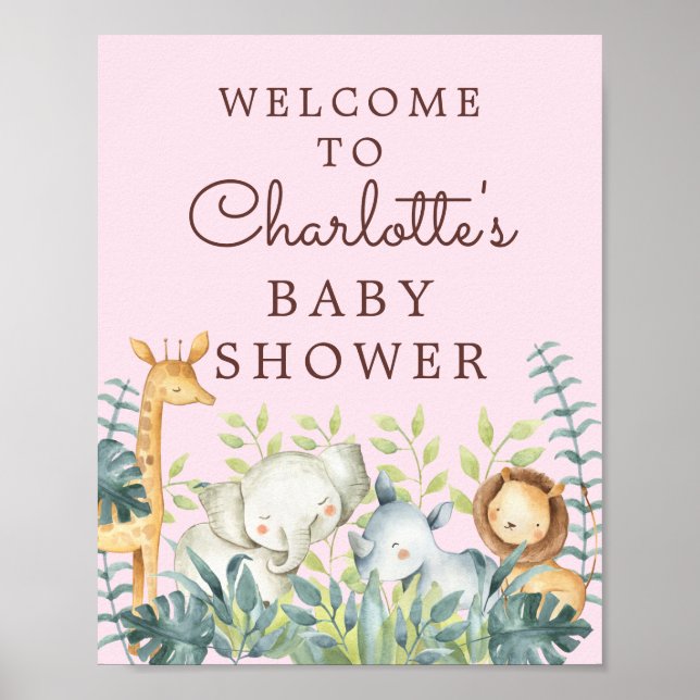 Jungle Animals Girls Babydusche Begrüßungszeichen Poster (Vorne)