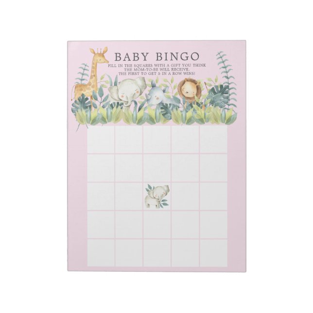 Jungle Animals Girls Babydusche Bingo Spiel Notizblock (Rotiert)