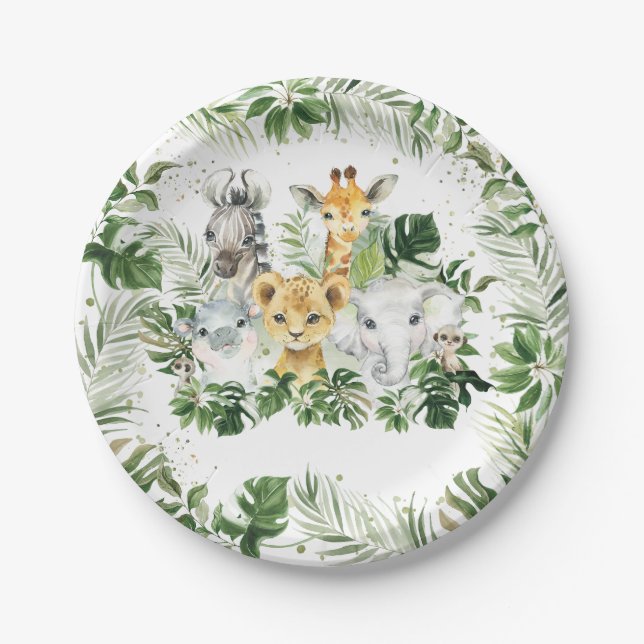Jungle Animals Greenerity Baby Dusche 1. Geburtsta Pappteller (Vorderseite)