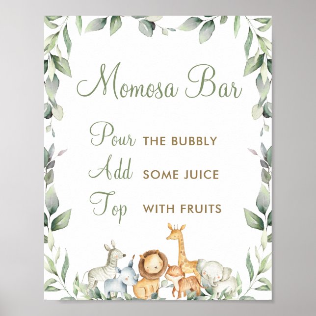 Jungle Animals Greenerity Baby Dusche Momosa Bar Poster (Vorne)