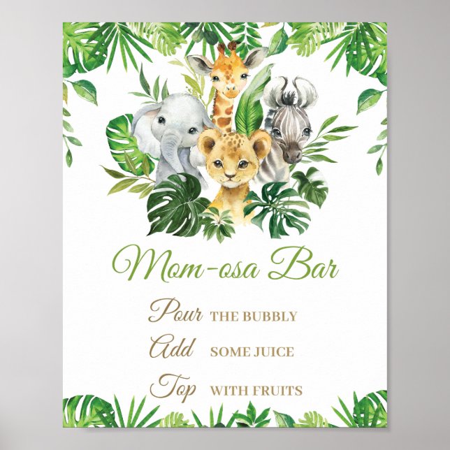 Jungle Animals Greenery Baby Shower Mama-osa Bar Poster (Vorne)