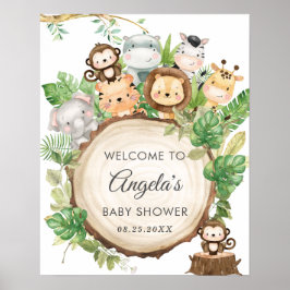 Jungle Animals Greenery Baby Shower Welcome Sign Poster
