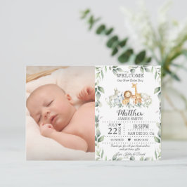 Jungle Animals Greenery New Baby Boy Foto Birth Ankündigung