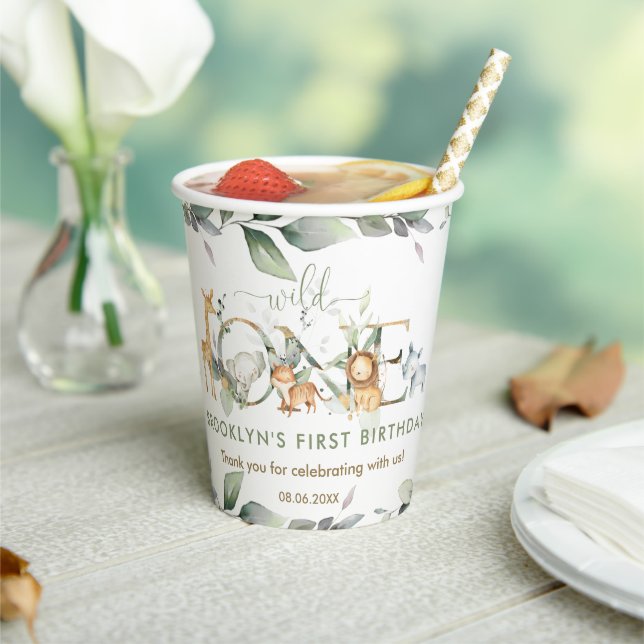 Jungle Animals Greenery Wild 1. Geburtstag Pappbecher (In Situ)