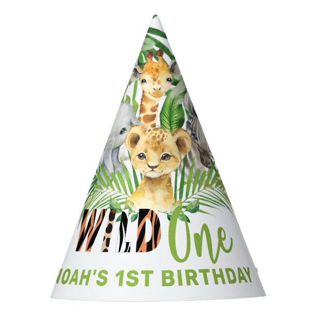 Jungle Animals Greenery Wild ONE 1. Geburtstag Partyhütchen (Vorderseite)