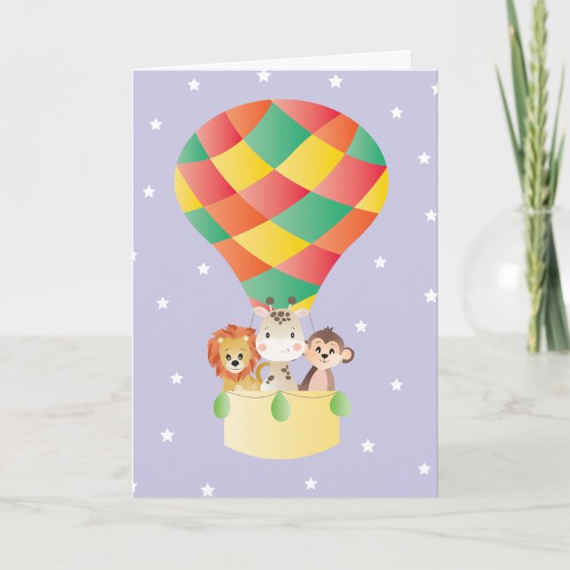Jungle Animals Hot Air Ballon Night Sky Stars Karte (Vorderseite)