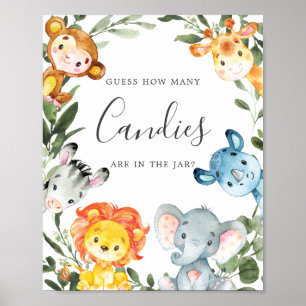 Jungle Animals Kinderdusche schätzt wie viele Kana Poster