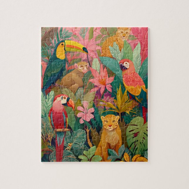Jungle Animals Puzzle – Leopard and Tropical Birds (Vertikal)