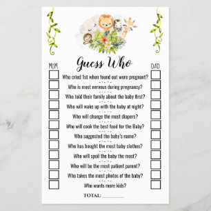 Jungle Animals raten, wer Baby Duschkarte hat Flyer