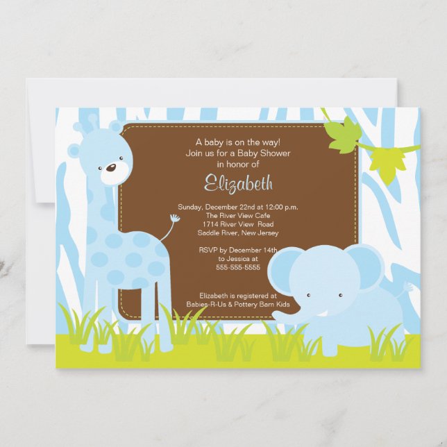 Jungle Animals Safari Baby Dusche Einladung (Vorderseite)