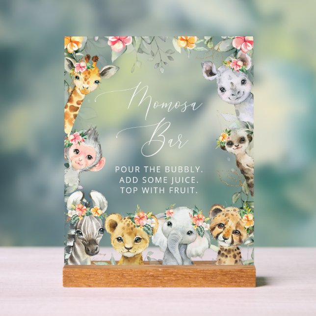 Jungle Animals, Safari, Blume, Momosa Bar Acrylschild (Neutral)