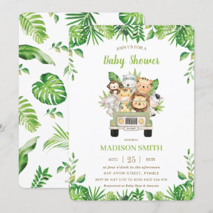 Jungle Animals Safari Car Greenery Kinderdusche Einladung