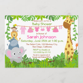 Jungle Animals Safari Girl Baby Dusche Einladung