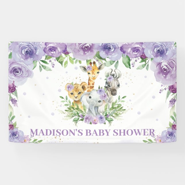 Jungle Animals Safari Lilac Lila Flora Hintergrund Banner (Horizontal)