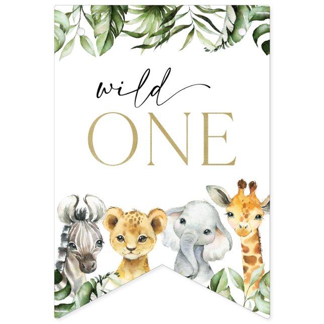 Jungle Animals, Safari, Wild One, erster Geburtsta Wimpelkette (Erste Fahne)