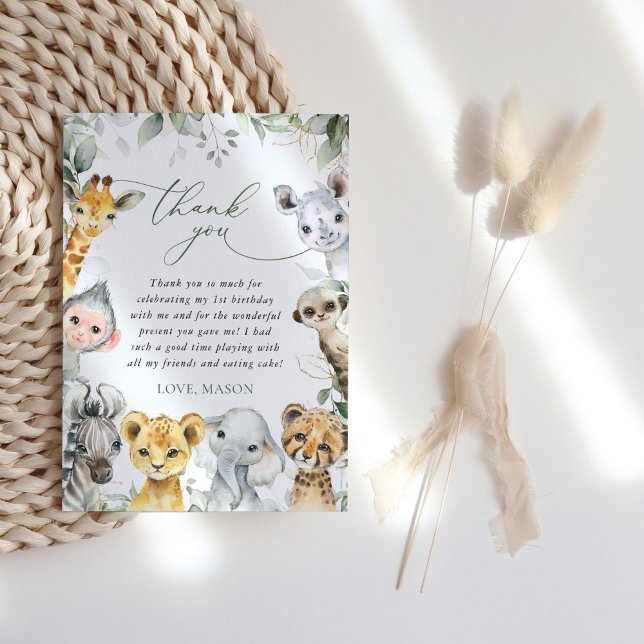 Jungle Animals, Safari, Wild One, First Birthday Dankeskarte (Von Creator hochgeladen)