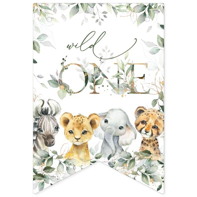 Jungle Animals, Safari, Wild One, First Birthday Wimpelkette (Erste Fahne)