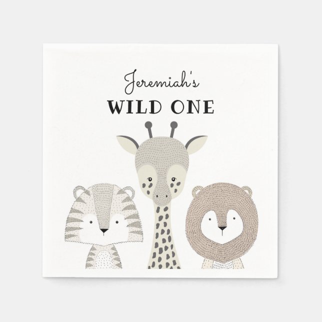 Jungle Animals Wild One Birthday Boy Baby Shower Serviette (Vorderseite)