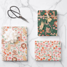Jungle Animals Wrapping Paper Flat Sheet Set 3 Geschenkpapier Set