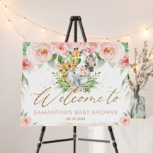 Jungle Animaux Fleurs Roses Baby Shower Bienvenue
