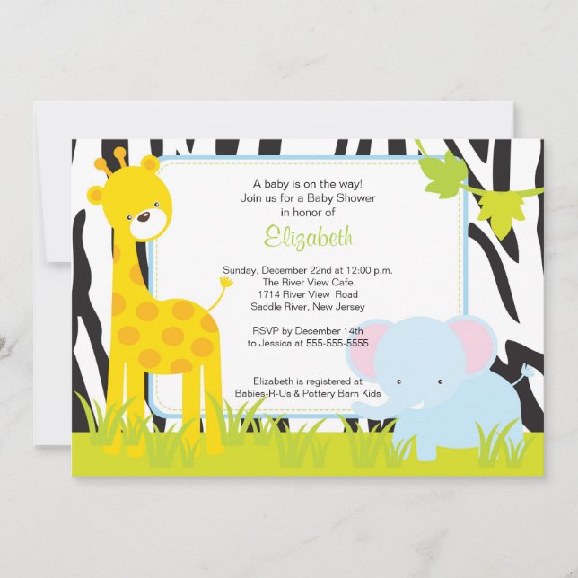 Jungle Animaux Safari Baby shower Invitation (Devant)