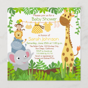 Jungle Animaux Safari Girl Baby shower Invitation