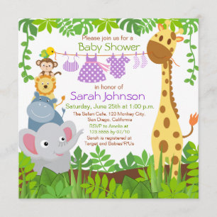 Jungle Animaux Safari Girl Baby shower Invitation