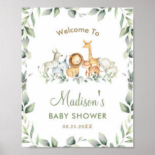 Jungle Animaux Verdure Baby shower Affiche de bien