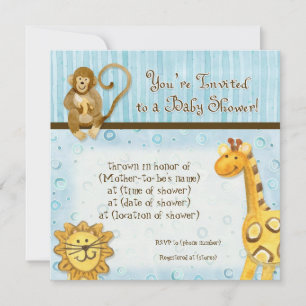 Jungle Babies, Boy Baby Shower Einladung - Blau