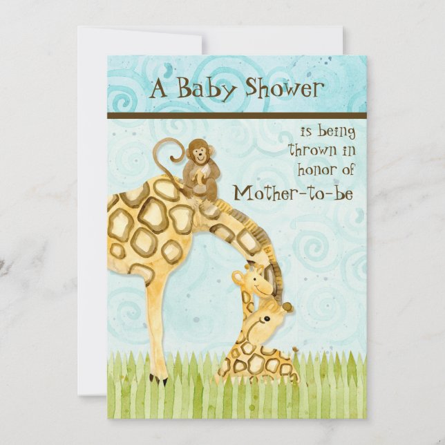 Jungle Babies, Giraffe Baby Dusche Einladung (Vorderseite)