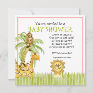 Jungle Babies, Girl Baby Shower Einladung - Grün