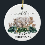 Jungle Babies Safari African Baby Christmas 1. Keramik Ornament<br><div class="desc">Dieses Design kann in dem Bereich personalisiert werden, der durch das Ändern des Fotos und/oder Textes zur Verfügung gestellt wird. Oder Sie können es anpassen, indem Sie den Mausklick auswählen, um weitere Optionen anzupassen, um die Farbe des Hintergrunds zu löschen oder zu ändern, Text hinzuzufügen, die Textfarbe oder den Stil...</div>